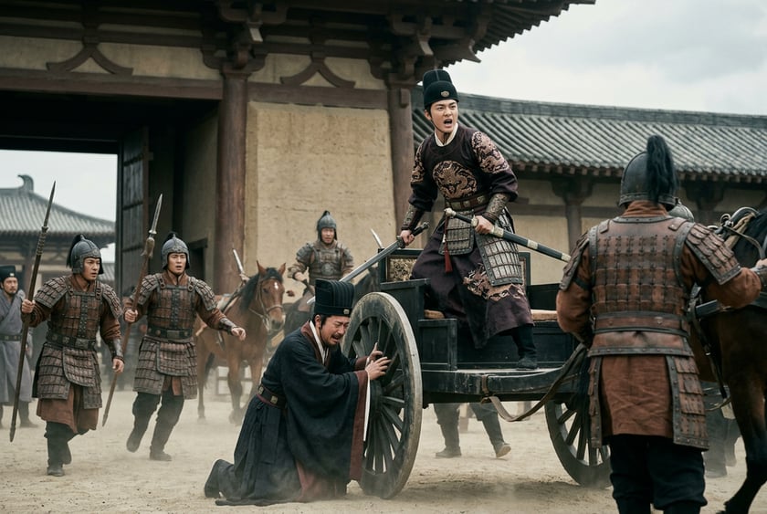 Cao Mao Rides Out in His Chariot to Battle